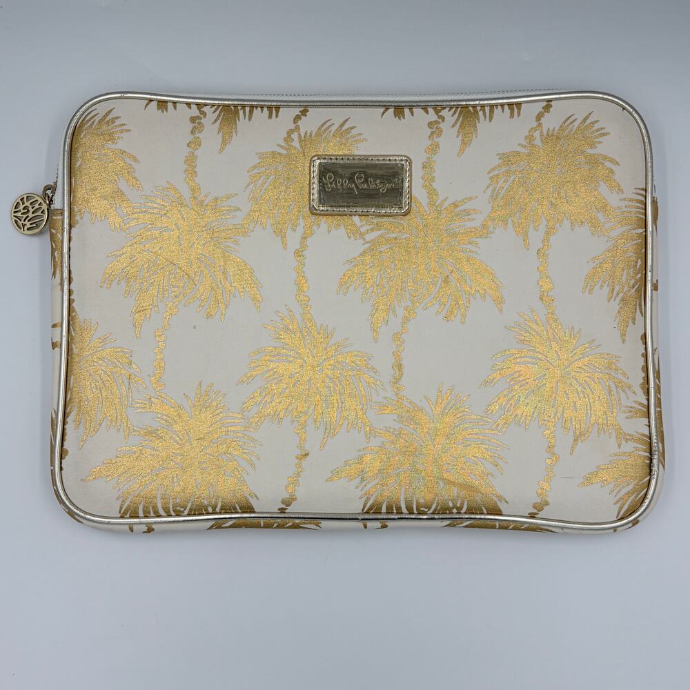 Lilly Pulitzer Padded Tech Sleeve Gold White Metallic Palms
